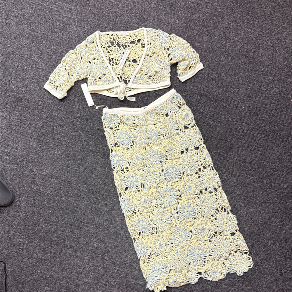 Crochet Two-Piece Set in Yellow and Blue